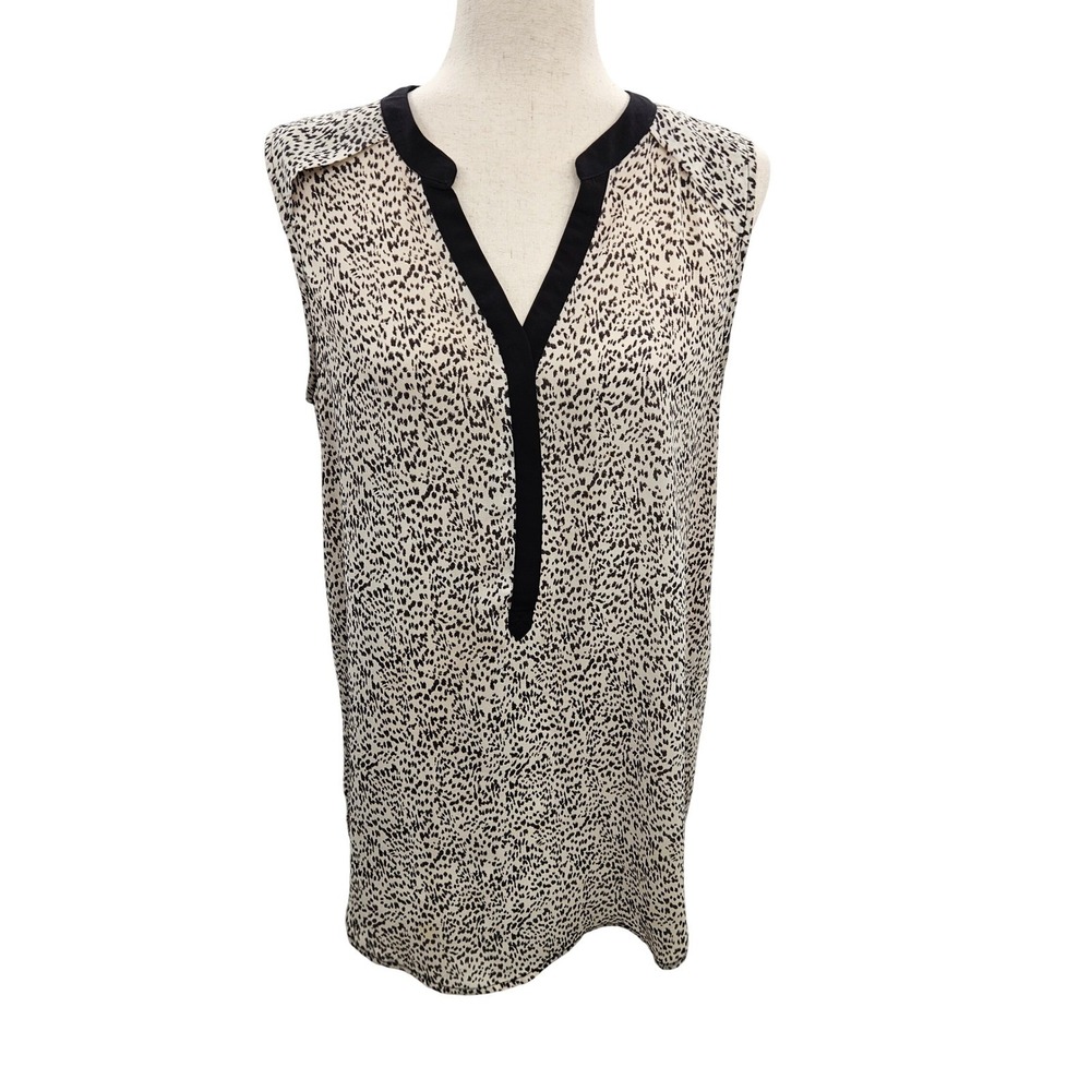 H & M‎ Womens Sleeveless V-Neck Blouse Animal Print Black Cream Size 8
